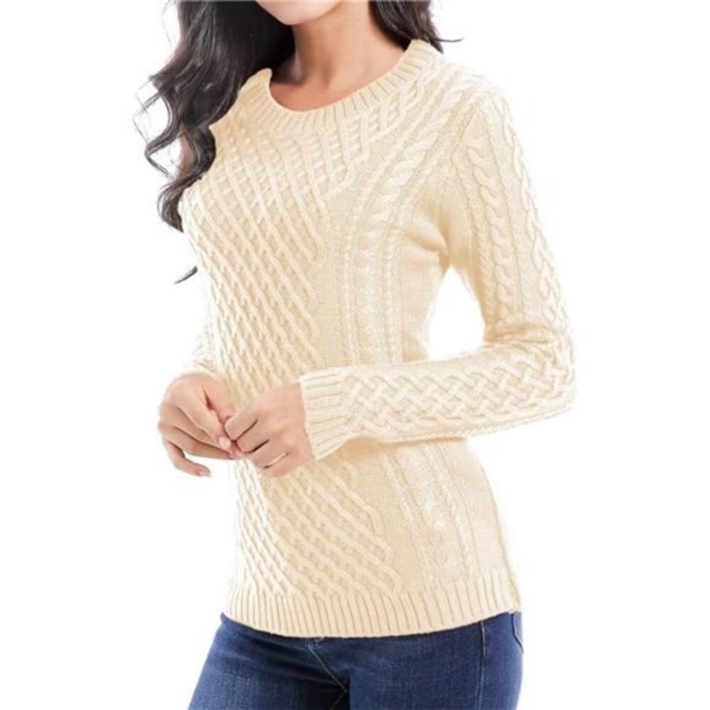 Women Crew Neck Korea Knit Stretchable Elasticity Long Sleeve Sweater Jumper